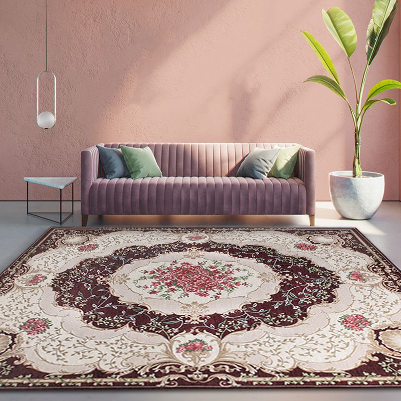 Blossom Pattern Rug Polyester Retro Area Rug Anti-Slip Backing Machine Washable Indoor Rug for Bedroom