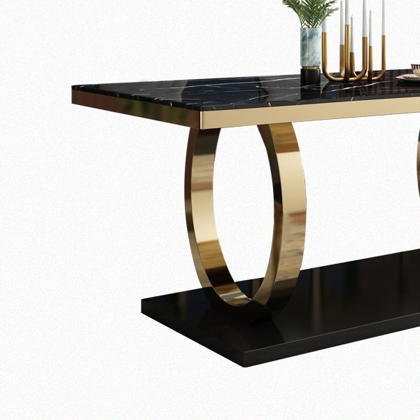 Traditional Luxury Marble Dining Table Rectangle Table with Metal Pedestal