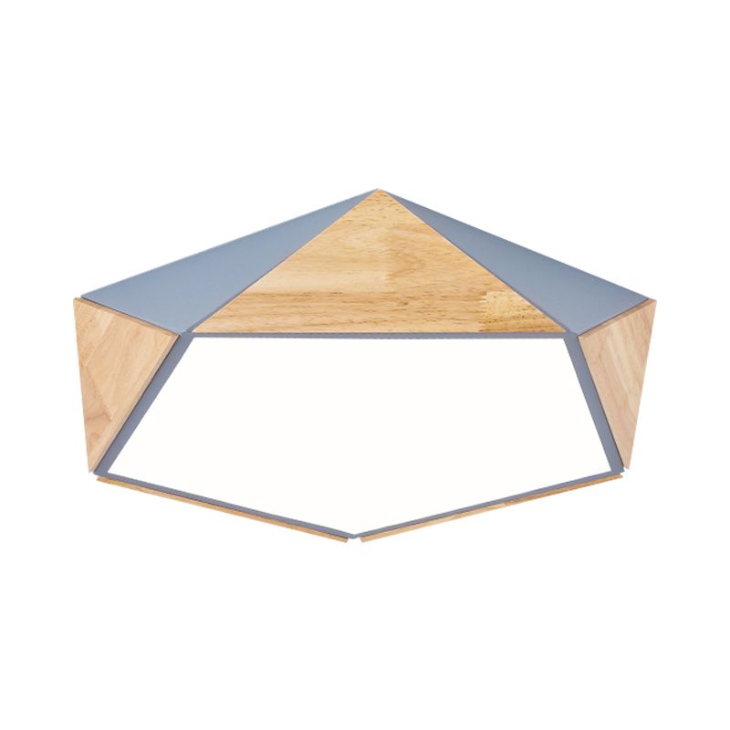 Flat Pentagon Ceiling Mount Light Macaron Stylish Wood LED Flush Light for Kids Bedroom