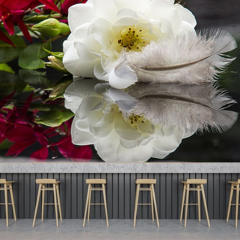 Photography Horizontal Light Feather Mural Wallpaper Wall Covering for Dining Room