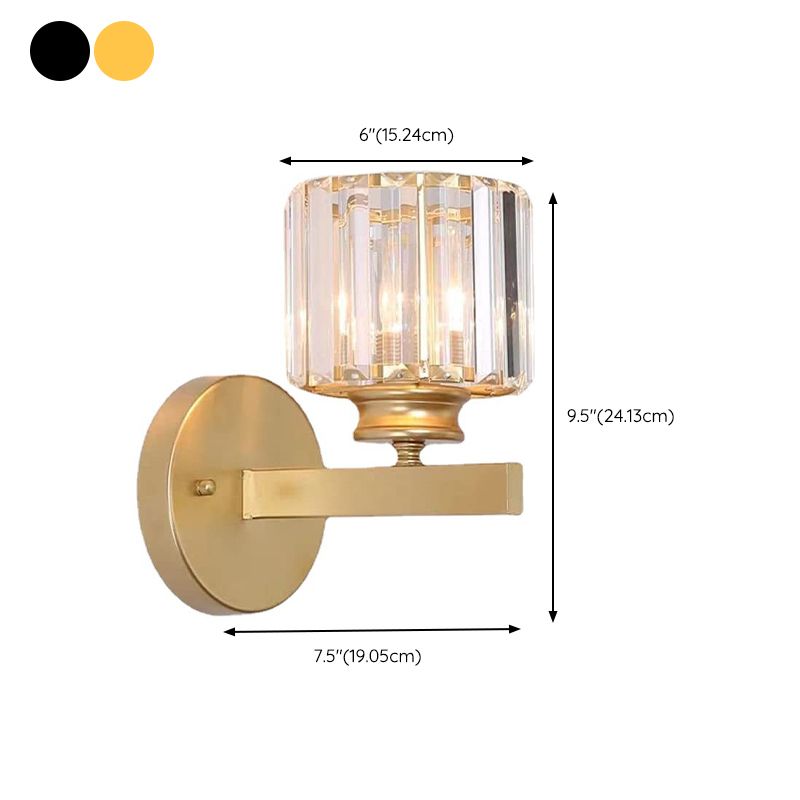 Cylinder Shape Wall Lamp Modern Style Crystal 1 Light Wall Light in Clear