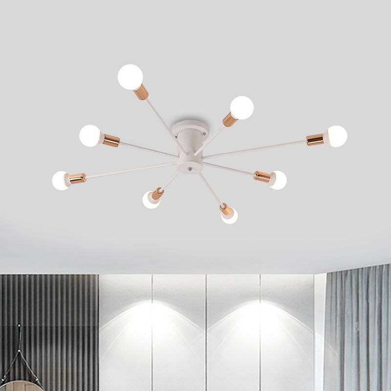 6/8/10 Heads Spoetnik Semi-Mount Verlichting Hedendaags Metaal Zwart/Wit/Goud Plafondgemonteerd Armatuur voor Slaapkamer