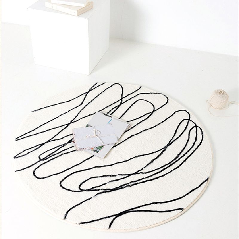 Simplicity Line Design Rug Leisure Round Area Rug Polyester Anti-Slip Carpet for Home Decor