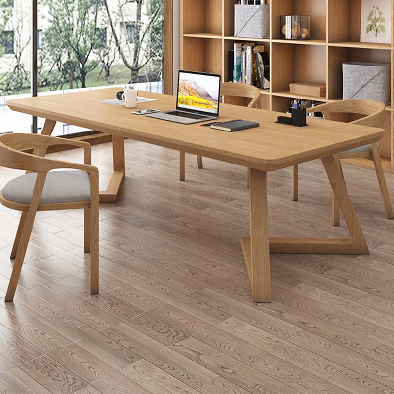 Modern 29.53" Tall Office Desk Solid Wood Natural Writing Desk