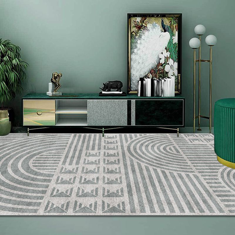 Creative Modernist Rug Polyester Geometric and Stripe Pattern Rug Washable Pet Friendly Non-Slip Carpet for Living Room