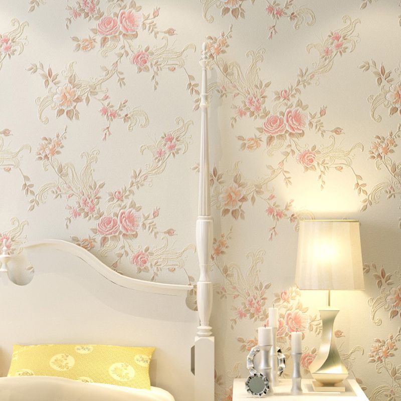 Rural Flower Peony Wallpaper Pastel Color Stain-Proof Wall Art for Bedroom, 54.2-sq ft