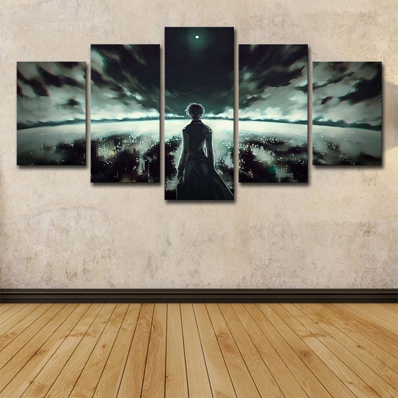 Green Fantasy Wall Art Boy and Night Cityscape Kids Multi-Piece Canvas for Room