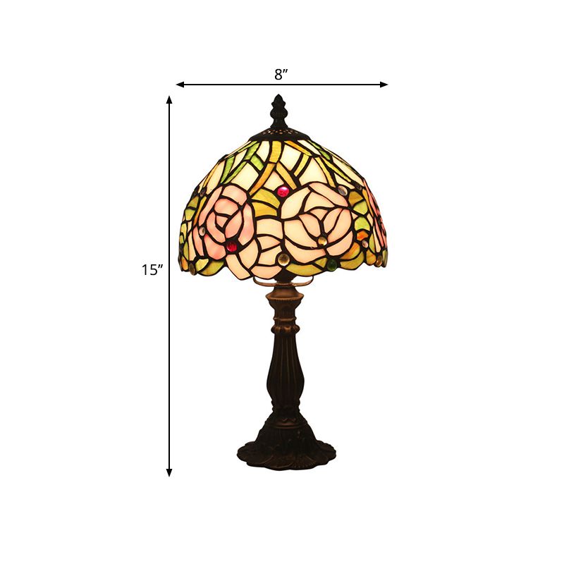 Antike Messing Einkopf Nachttisch Lampe Mediterraner Glas Rosa Rose/Rot Rose/Tulpe Nachttisch