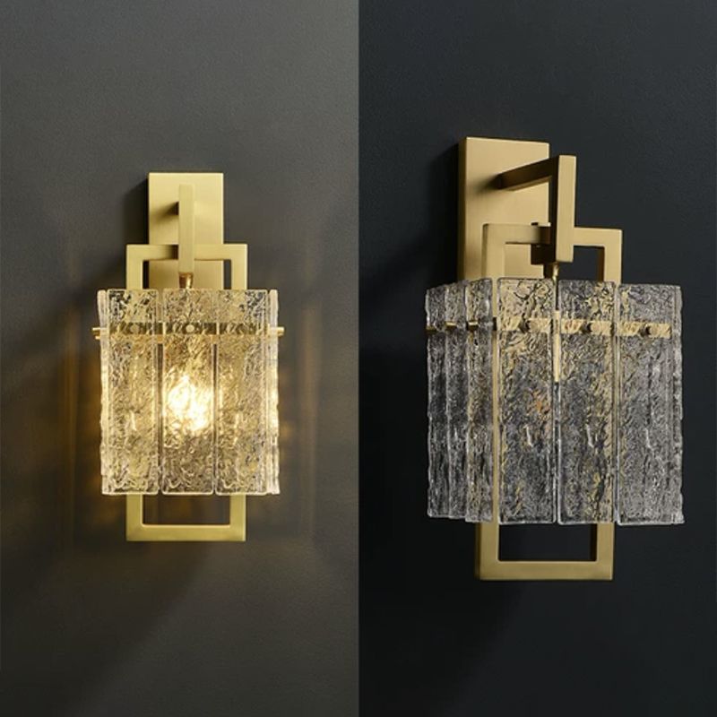 Modern Metal Wall Sconce Rectangle Shape Wall Light with Glass Shade for Bedroom
