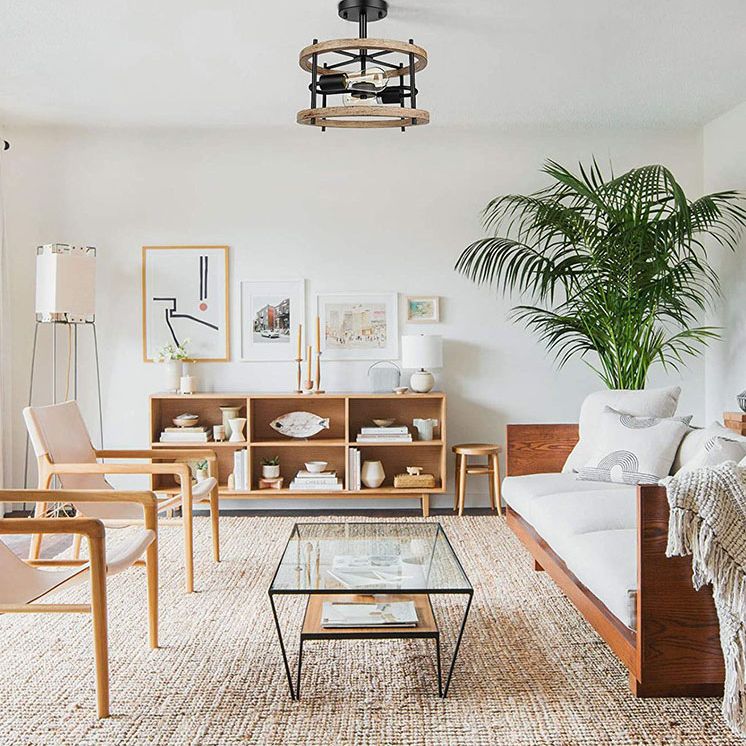 Luz de techo negro de madera en el estilo industrial de hierro forjado Geométrico Semi Flush Monte