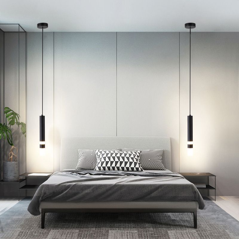 Acrylic Black LED Pendant Light in Modern Style Aluminium Cylindroid Hanging Lamp for Bedroom