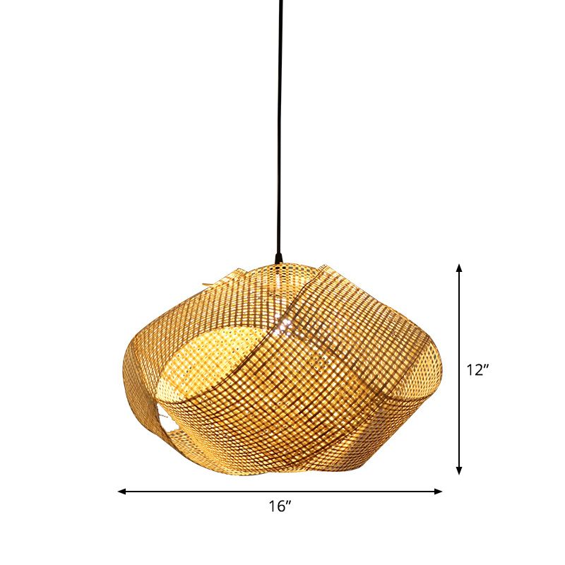 Entwined Hanging Pendant Light Contemporary Bamboo Single Dining Room Ceiling Light in Beige, 16"/19.5"/27.5" W