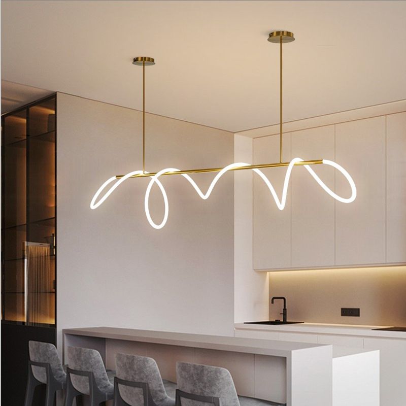 Linear Shape Chandelier Lighting Modern Style Metal 1 Lights Island Lamps in Gold