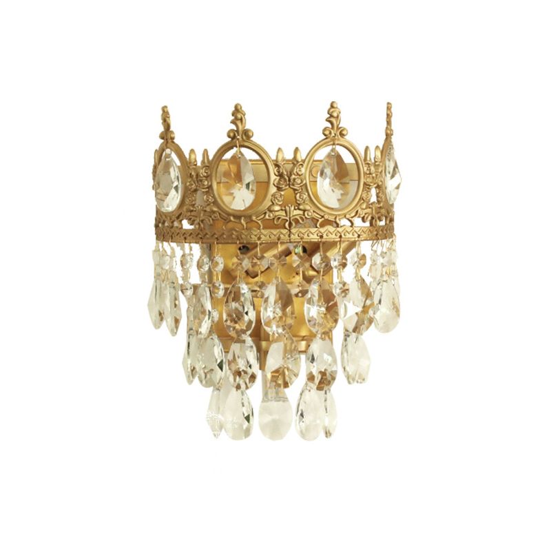 Crown Wall Sconce Lighting Modern Style Crystal 3-Lights Wall Mount Light in Brass