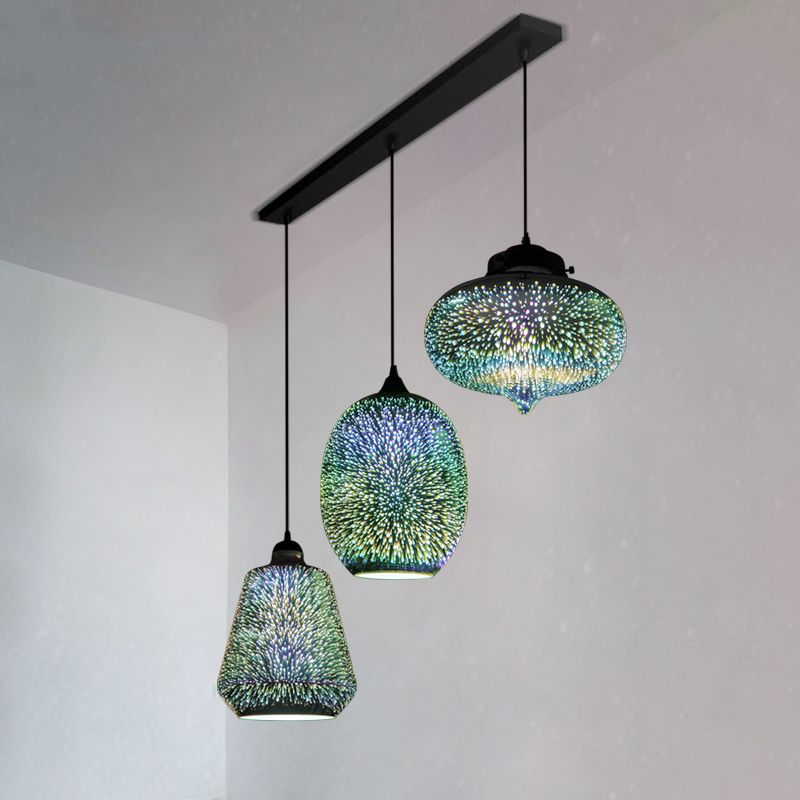 Geometric Restaurant Multi Light Pendant 3D Glass Modern Style Hanging Lighting in Black