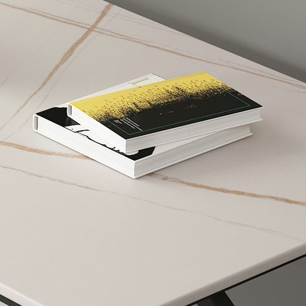 Rechthoek gesinterde stenen tweekleurige eettafel eenvoud dubbele voetstuktafel voor eetkamer