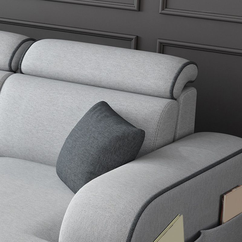 Light-grey Faux Leather Removable Cushions Square Arm Sectionals for Living Room