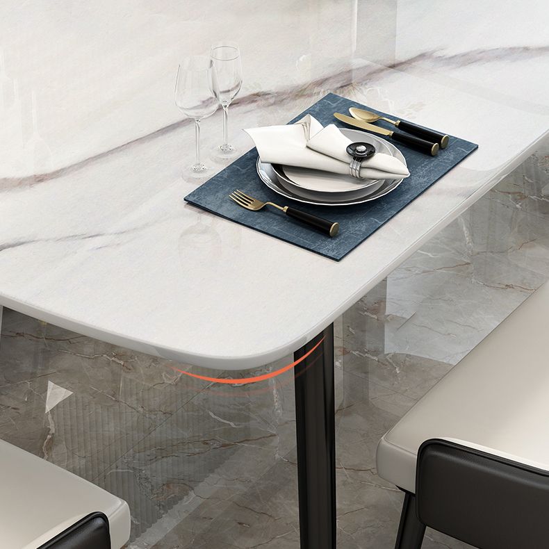 Mesa de comedor de piedra sinterizada Estilo de lujo 4 patas Mesa de rectángulo de base de acero al carbono para el hogar