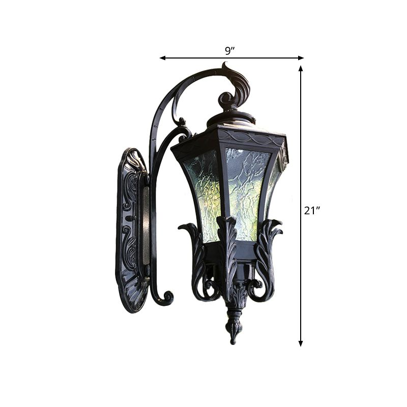 Clear Rippled Glass Paneled Bell Wall Light Cottage 1 Light Patio Wall Mount Lamp in Black