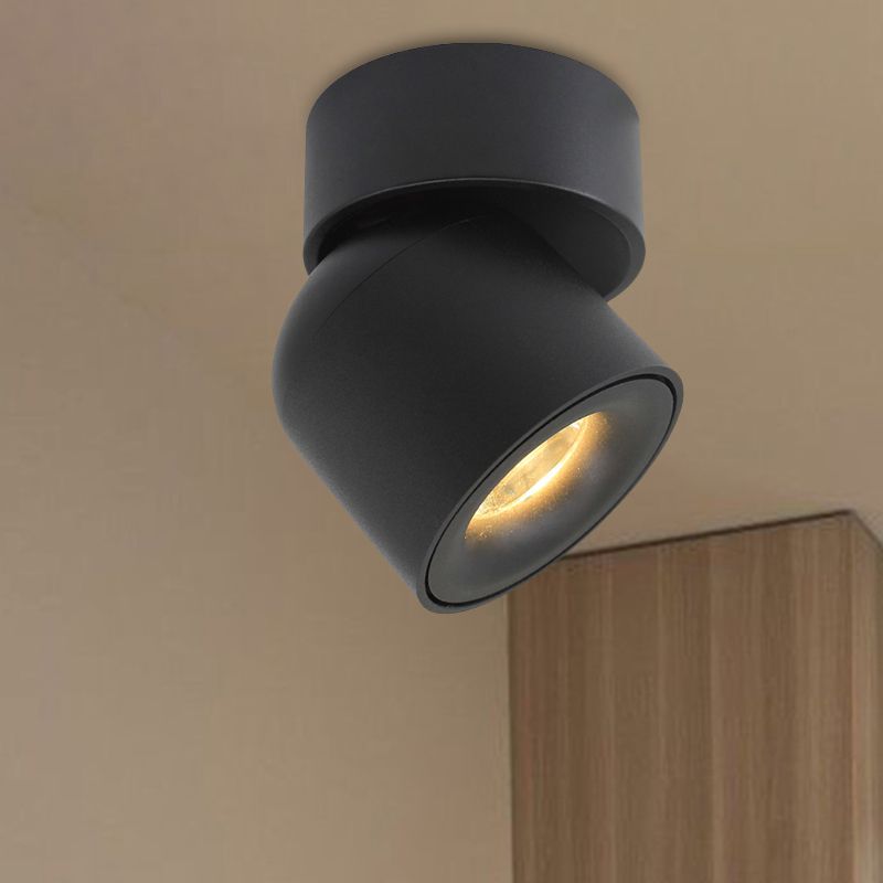 Aluminum Cylinder Flush Light Fixture Contemporary LED Black Adjustable Flush Mounted Lamp in Warm/Natural Light