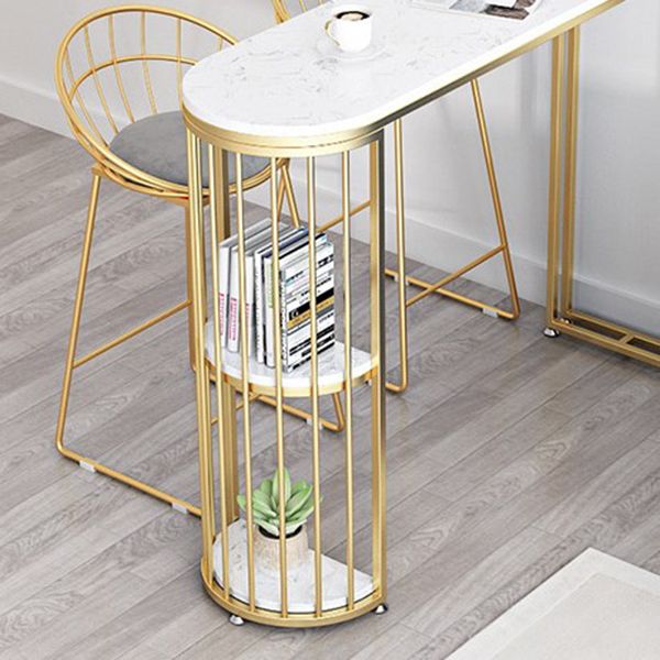 White Marble Bar Dining Table Glam Double Pedestal Bar Height Table