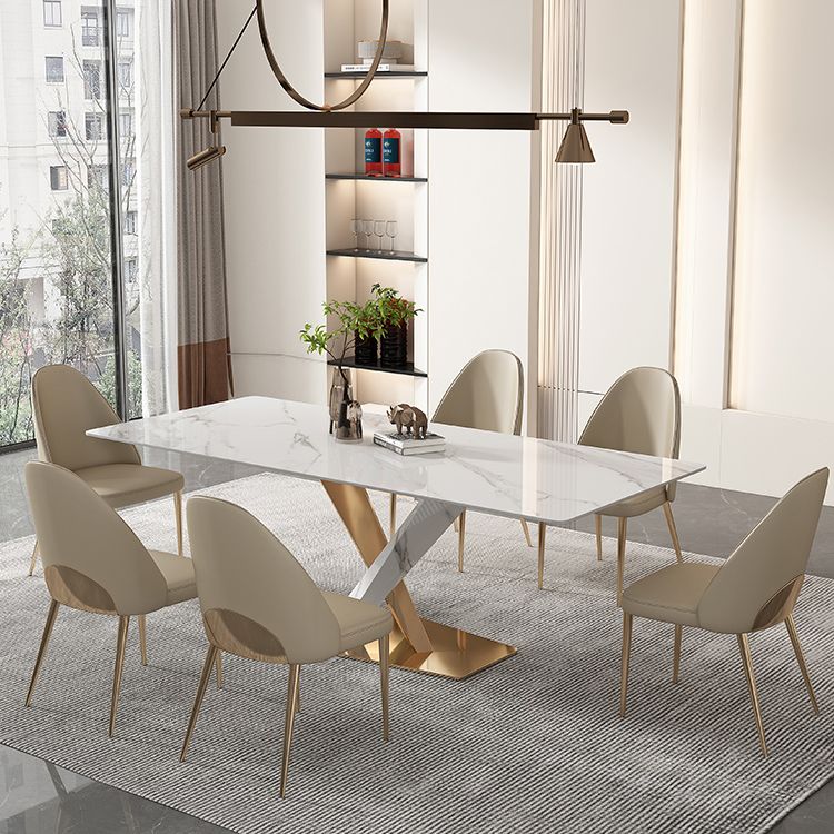Glam White Sintered Stone Dining Table Rectangle Shape Standard Dining Table for Kitchen