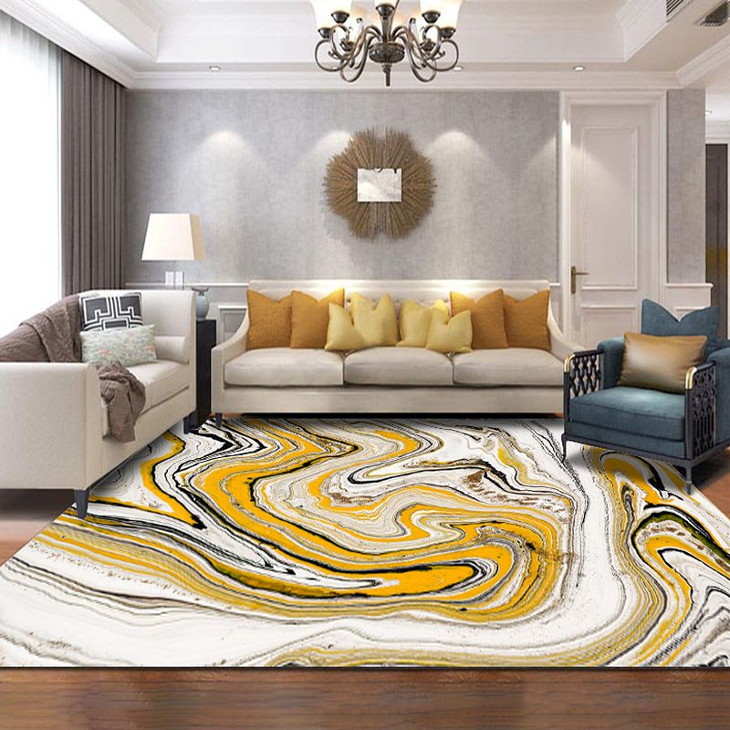 Modernism Watercolor Pattern Rug Yellow Polyester Rug Non-Slip Pet Friendly Washable Carpet for Living Room