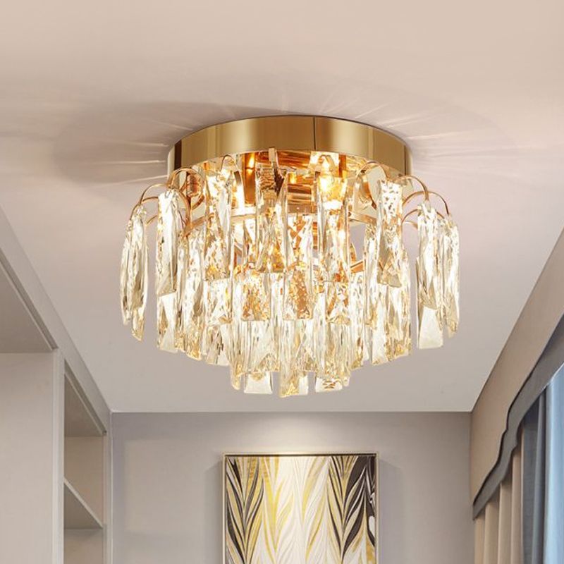 Layered Crystal Rectangles Flushmount Modern Style 2-Bulb Corridor Ceiling Lighting in Nickel/Gold
