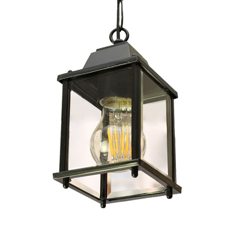 Open Bottom Balcony Pendant Light Lodges Clear Glass 1 Bulb Black Finish Hanging Ceiling Lamp