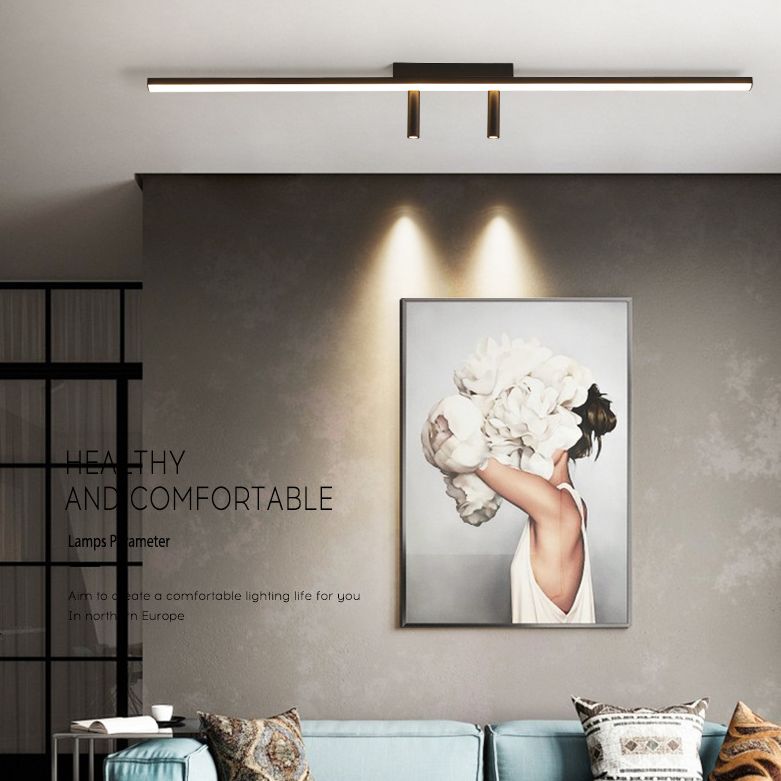 Montaje semiempotrado LED rectangular negro en lámpara de techo interior de acrílico de simplicidad moderna con lámpara de hierro forjado