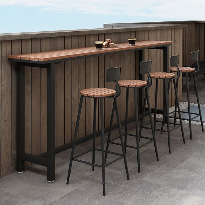 Brown Faux Wood Top Bar Table Contemporary Metal Frame Pub Table