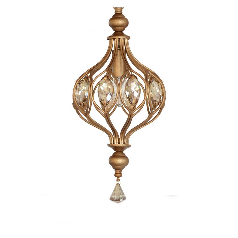 Spherical Ceiling Hanging Lantern Vintage Crystal Gold Chandelier for Hallway