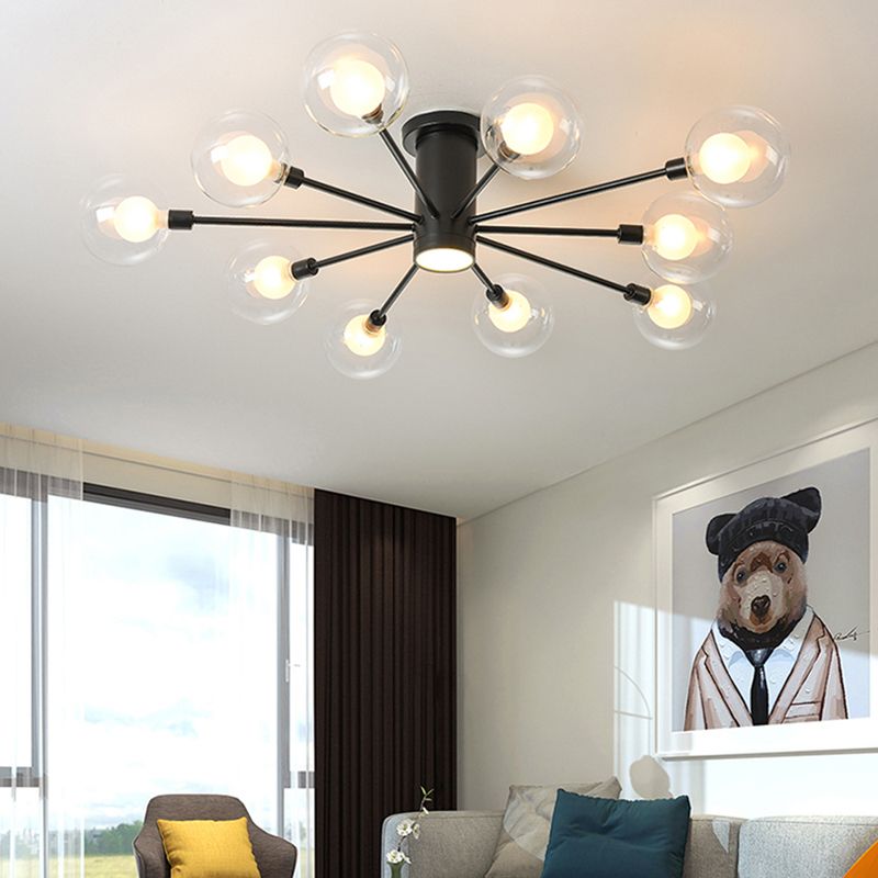 Nordic Ceiling Light Hand-Blown Glass Ball Shaped Semi Flush Mount Spotlight