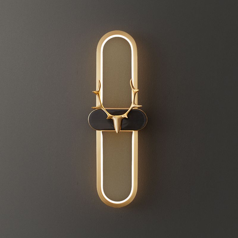 Nordic Style Brass Wall Light Oval Shape LED Wall Sconce in Gold for Living Room