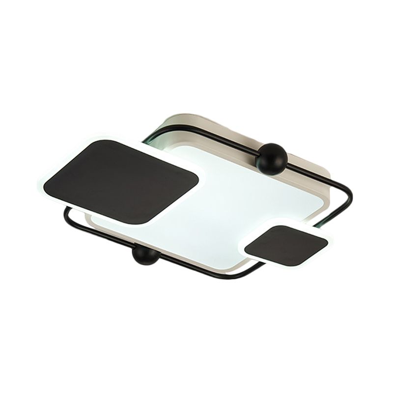 Metallic Rectangulaire Ceiling Light Modernist Black / Gold and Black LED Flush Mount in Warm / White Light, 19.5 "/23.5" Long