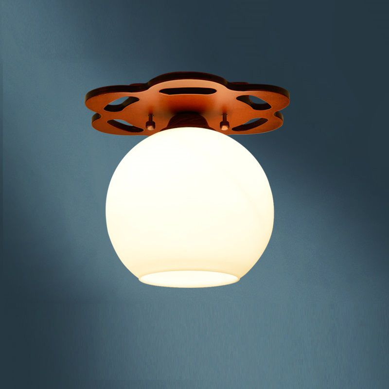 Plafonnier en verre marron de simplicité moderne, montage encastré en bois Golbe pour couloir