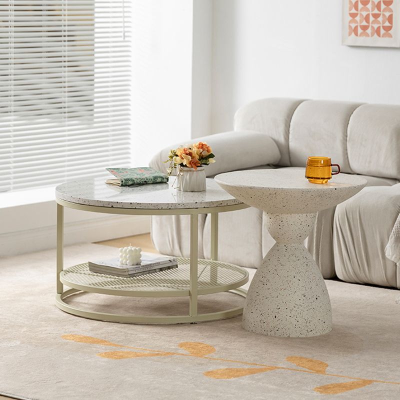 16"H Contemporary Coffee Table White Coffee Cocktail Table with Storage