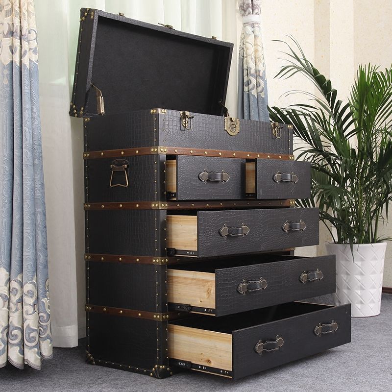 Rustic Leather Chest Vertical Chest with Drawers for Bedroom