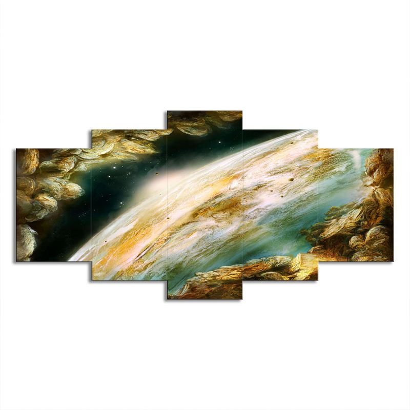 Sci-Fi Earth Surface Wall Art Decor Green Multi-Piece Canvas Print for Living Room
