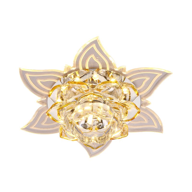 LED Flushmount Simplicity Bedroom Ceiling Lamp with Flower Crystal Shade in Yellow, Warm/White/Multi Color Light