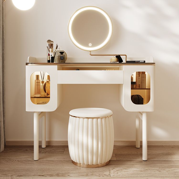 Glass Top Makeup Vanity Desk Storage Dressing Table Stool Set with Drawer