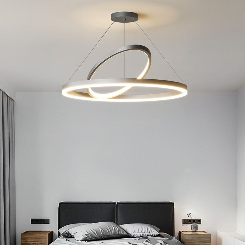 Circular LED Chandelier Metal Simple Style Pendant Light Fixture in Black