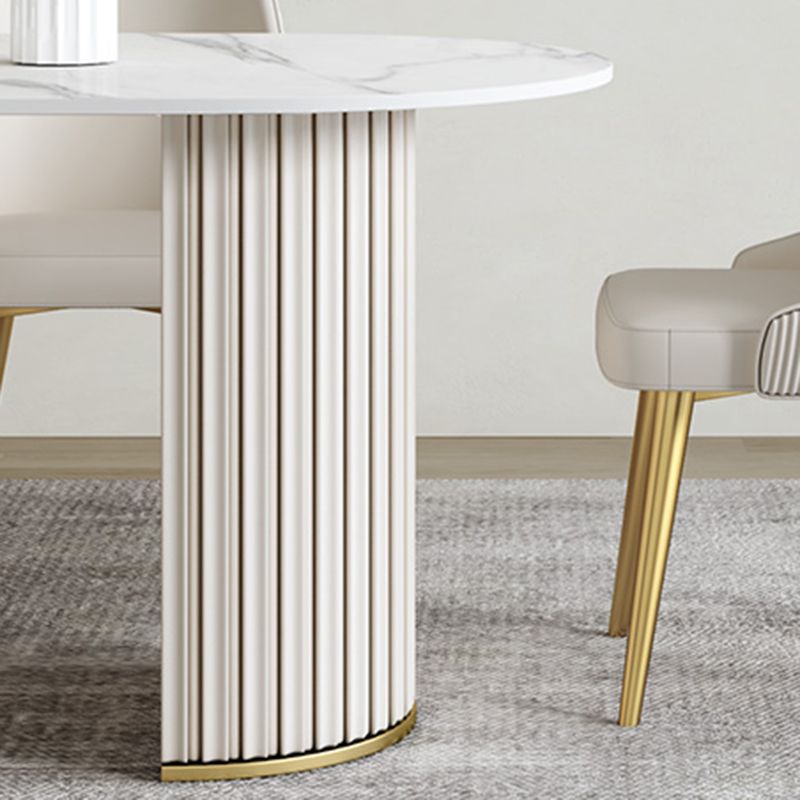 Simple Oval Dining Room Table Sintered Stone Top Double Pedestal Table