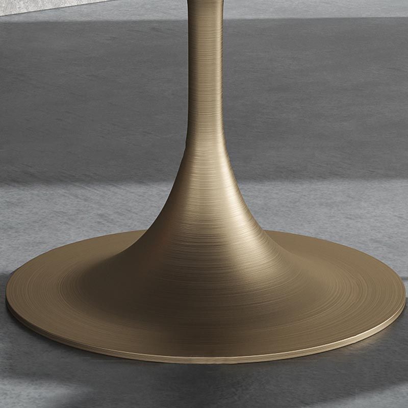 White Sintered Stone Top Table with Tulip Base Metal Traditional Luxury Round Dining Table