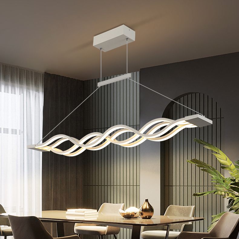 Linear Island Lighting Contemporary Metal Chandelier Light in White