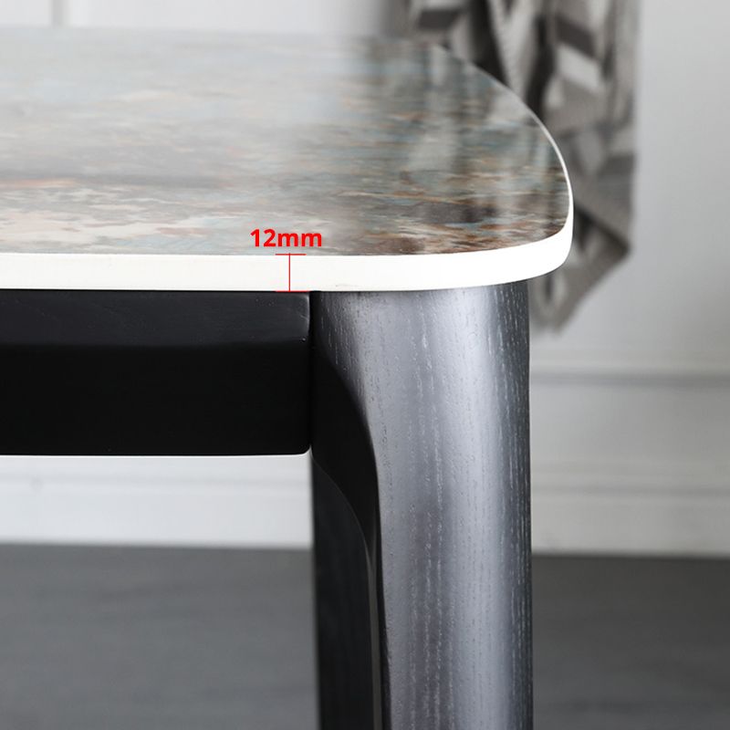 Sintered Stone Top Blue Table Modern Dining Table with Wooden Base and 4 Legs