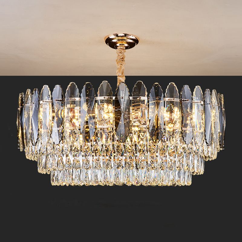 Artistic Tiered Chandelier Lighting Minimalist Clear K9 Crystal Living Room Pendant Light in Gold