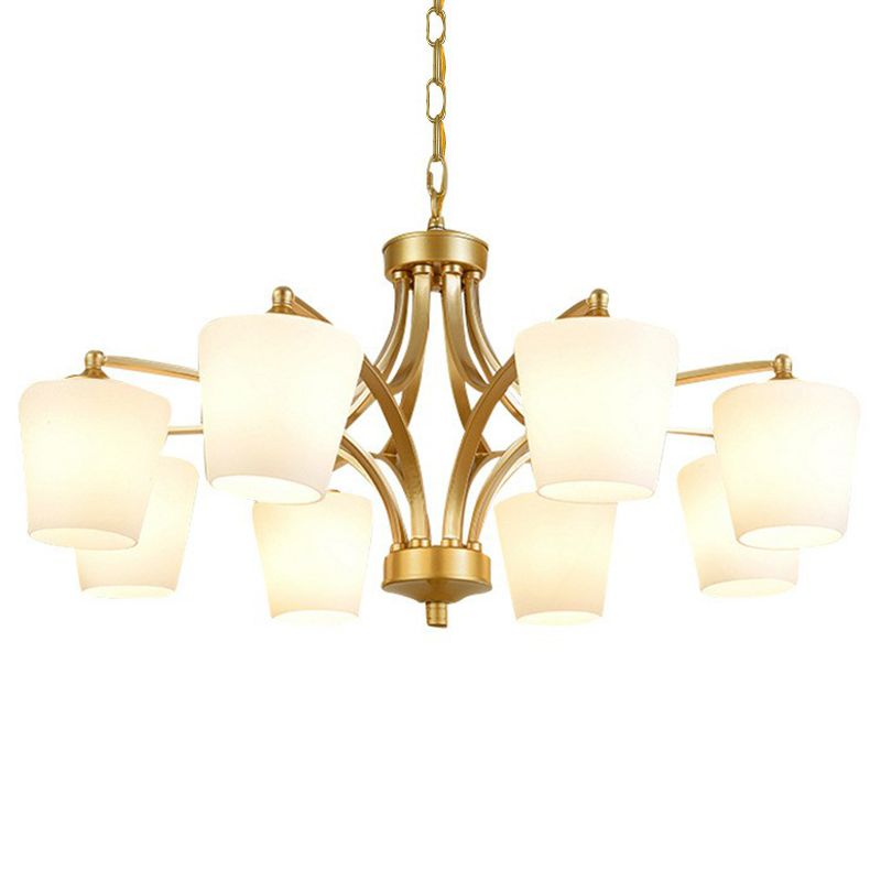 Retro Tapered Shade Chandelier Light Cream Glass Hanging Lighting for Dining Room