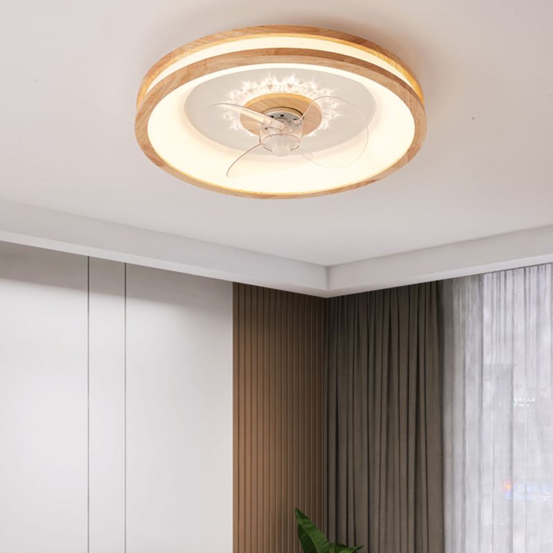 LED Wooden Ceiling Fan Light Modern Ceiling Mount Lamp with Acrylic Shade for Living Room