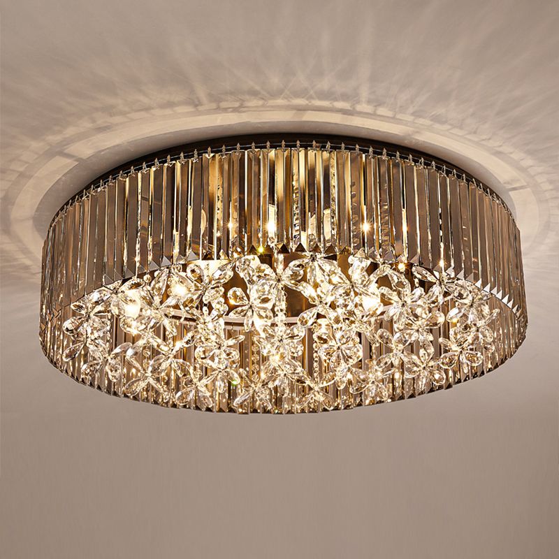 Lámpara empotrada redonda negra, lámpara de techo con varilla de cristal de tres lados contemporánea de 4 cabezales en luz blanca